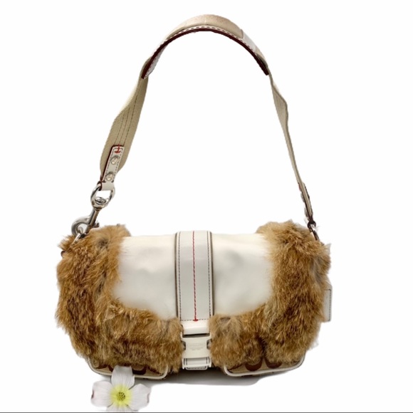 EUC COACH Fur Signature Ski Flap Shoulder Bag - Picture 4 of 16